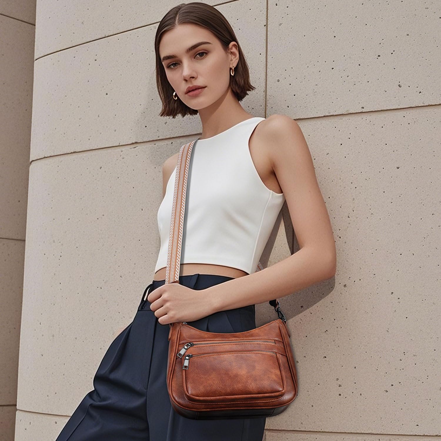 Small Handbag Women's Shoulder Bag Made of Vegan Leather Bag Crossbody Bag with Wide Strap Shoulder Bag Capacity Travel Bag – Bild 2