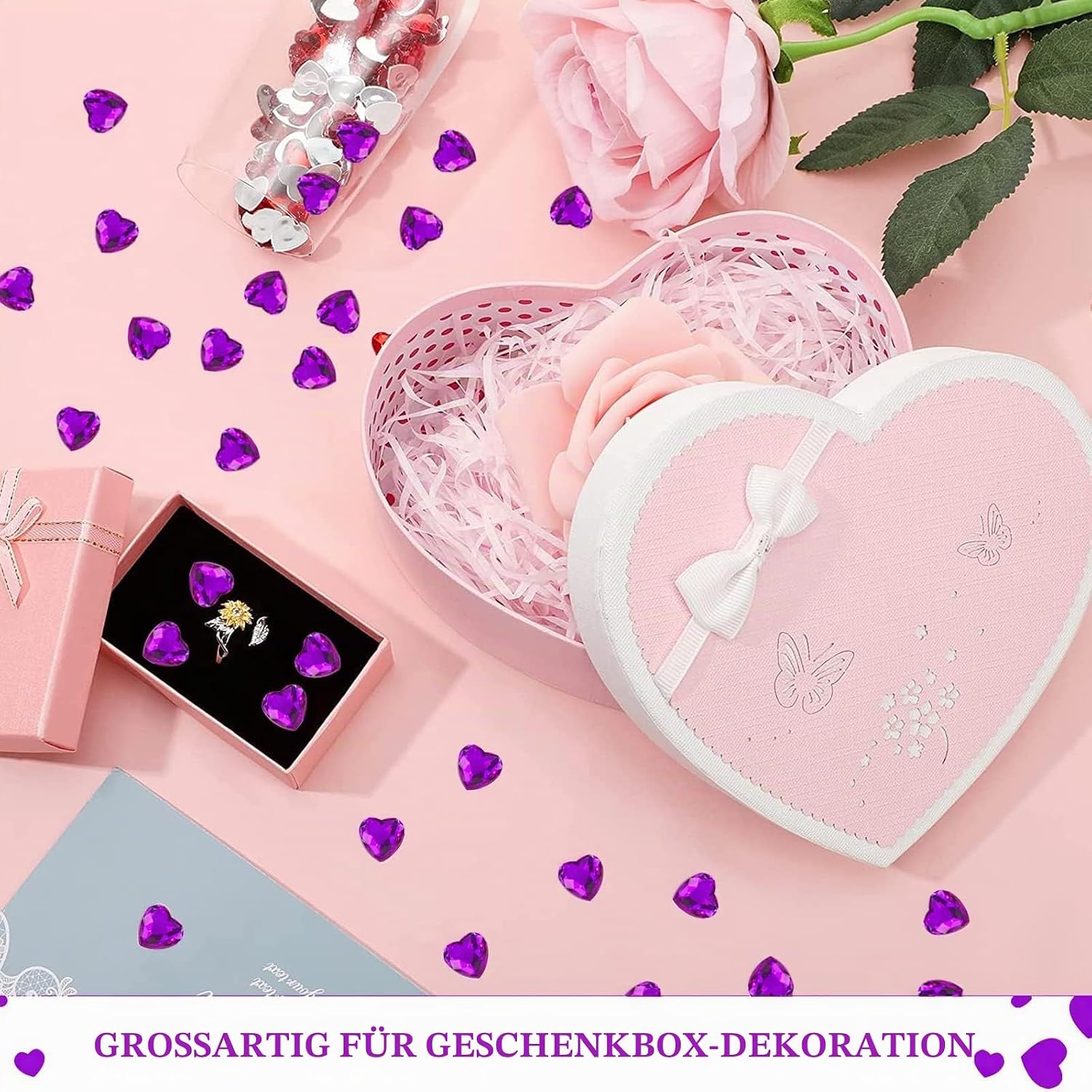Pack of 200 Heart Decorative Stones Purple Table Decoration Hearts Confetti – Bild 4