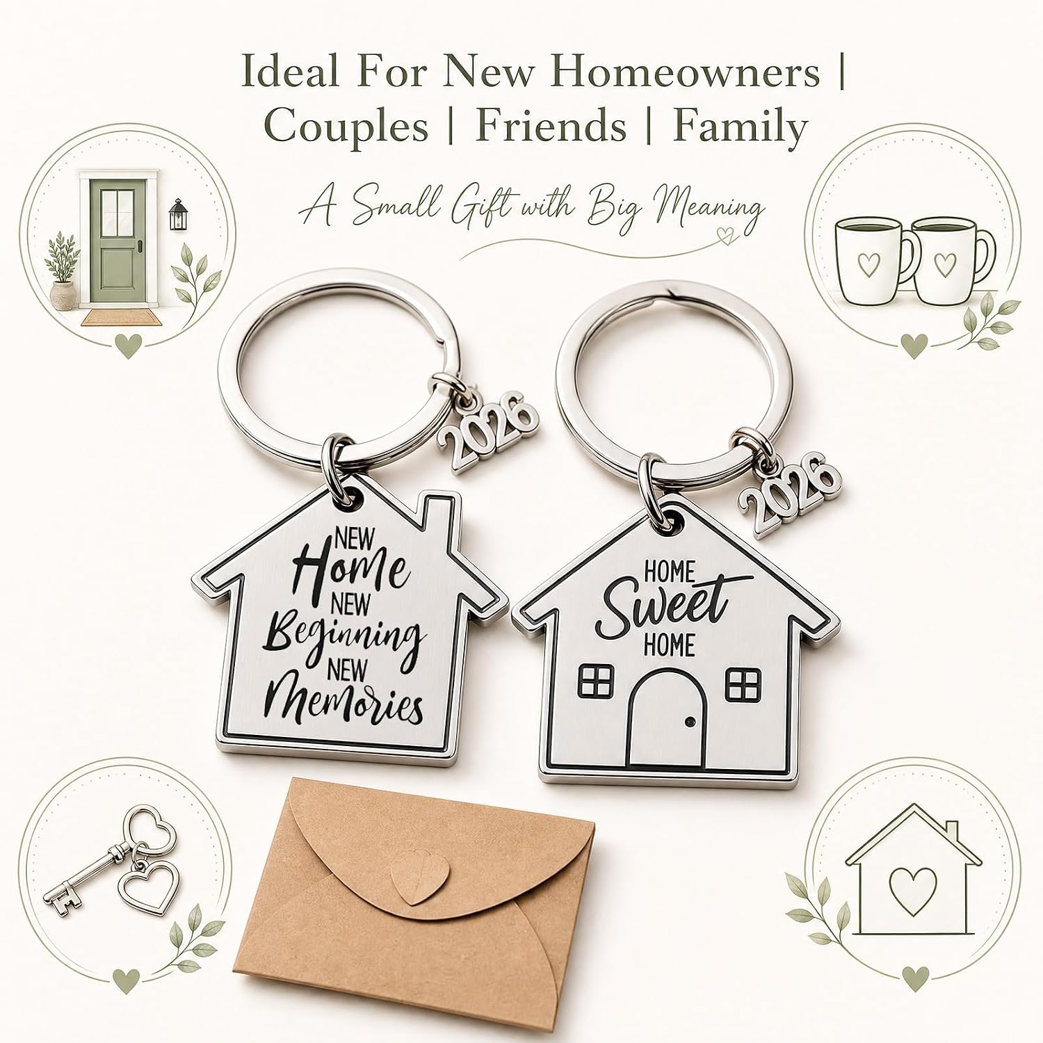 Pack of 2 Home Keyrings with Envelope Gift for Housewarming 2026 Housewarming Gifts Apartment New Home Gift Key Chain for New Home Buying and Moving – Bild 4