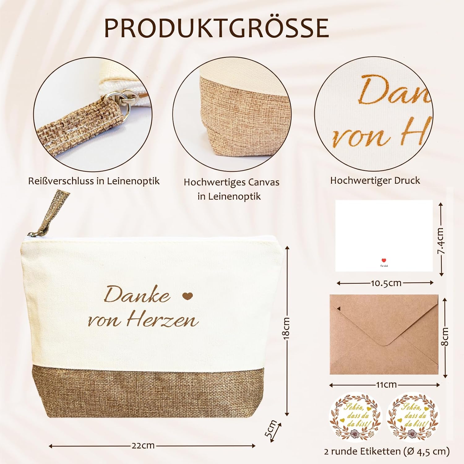 Thank You Gift - Cosmetic Bag with "Danke von Herzen" Print Make Up Bag as a Small Gift for Colleague, Teacher, Girlfriend, Mum, Caregiver or Midwife, Leaving Gift Women – Bild 3
