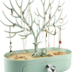 More & Less Antlers Ornament Display Rack with Drawer Crystal Handle Tree Tower Hanging Storage Pieces Ring Earrings Necklace Bracelet