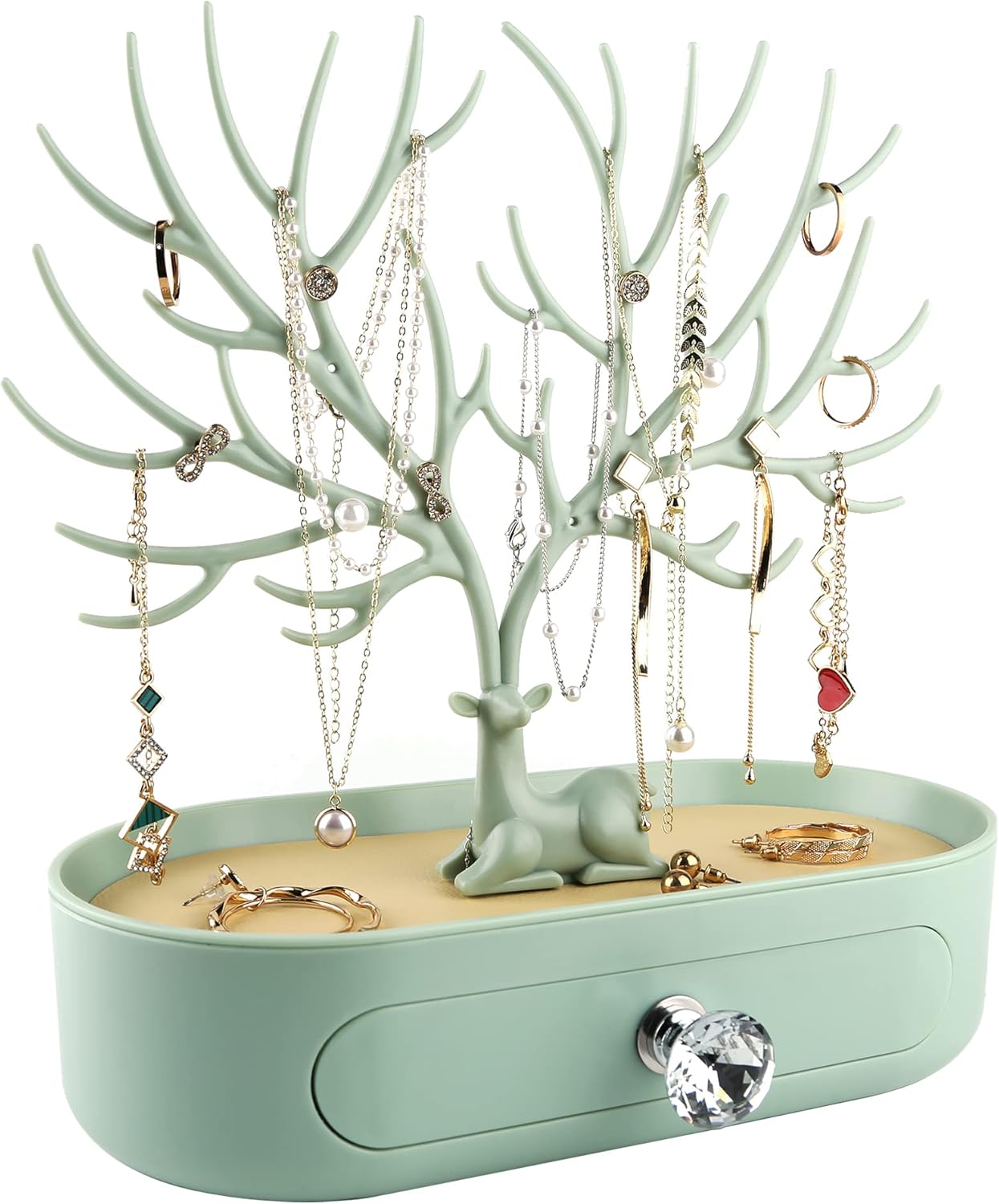 More & Less Antlers Ornament Display Rack with Drawer Crystal Handle Tree Tower Hanging Storage Pieces Ring Earrings Necklace Bracelet