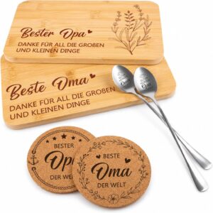 Wooden Breakfast Board Set Gift for Grandma and Grandpa