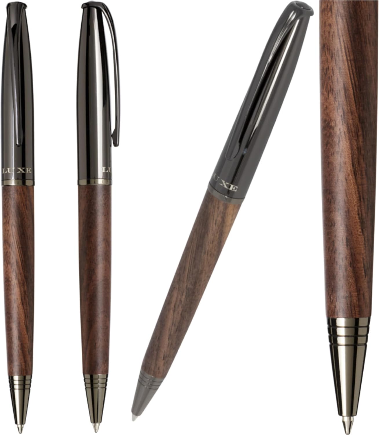 Elegant Ballpoint Pen with Twist Mechanism - Dark Wooden Shaft Made of 100% FSC-Certified Wood & Gunmetal Brass | High-Quality Blue Ink Large Capacity Refill | Premium Gift & Office Accessory – Bild 3