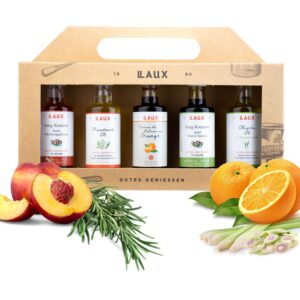 Laux Vinegar Oil Gift Box with Provence Oil, Olive Oil, Vinegar & Crema di Balsamic – For Salads & Savoury Dishes – Gift Ideas for Men and Women (5 x 40 ml)