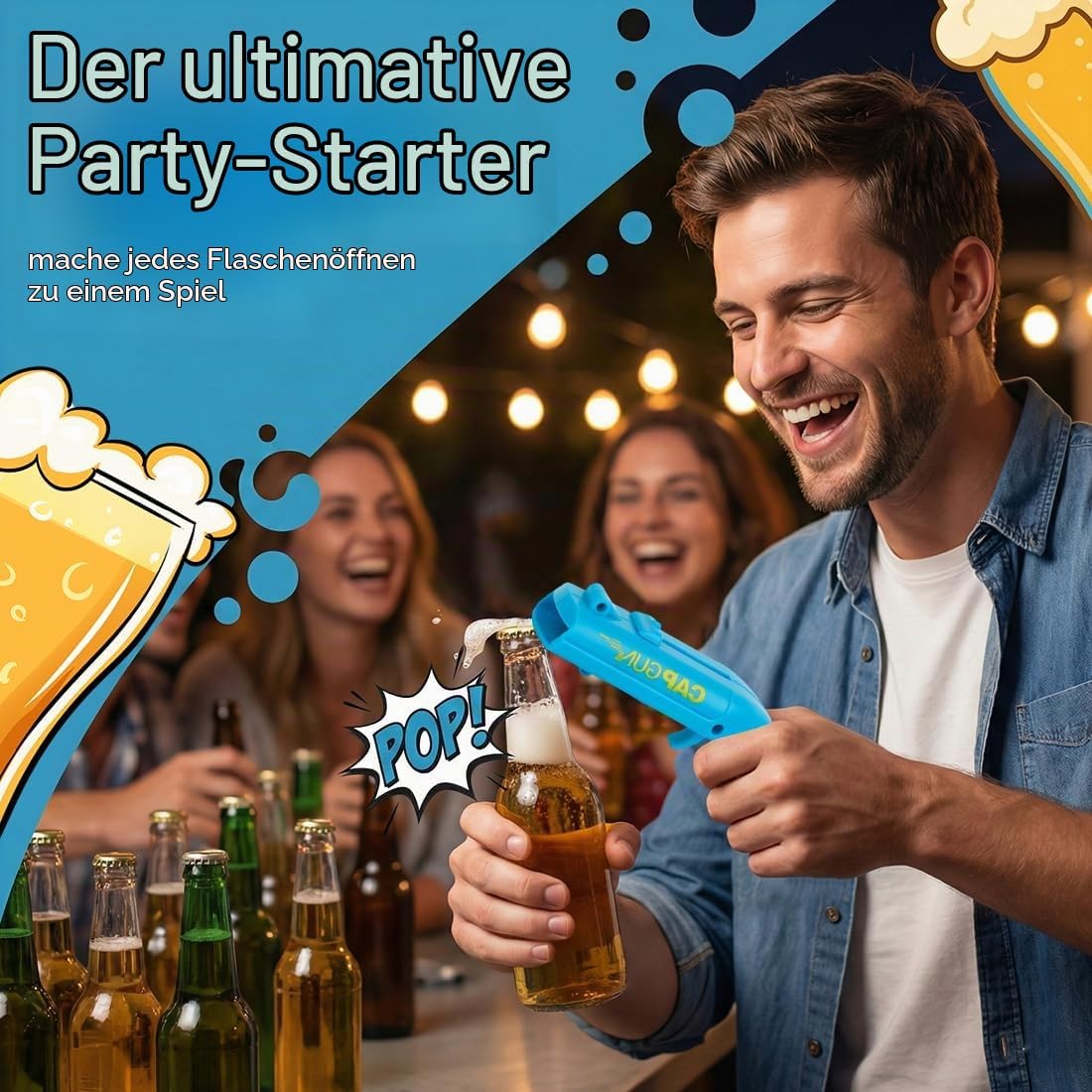 Bottle Opener Gun Pack of 2, Funny Shot Beer Opener with Cap Gun Function, Beer Gifts for Men - Ideal for Home, Bar, Party, Birthday & Christmas (Blue and Grey) – Bild 4