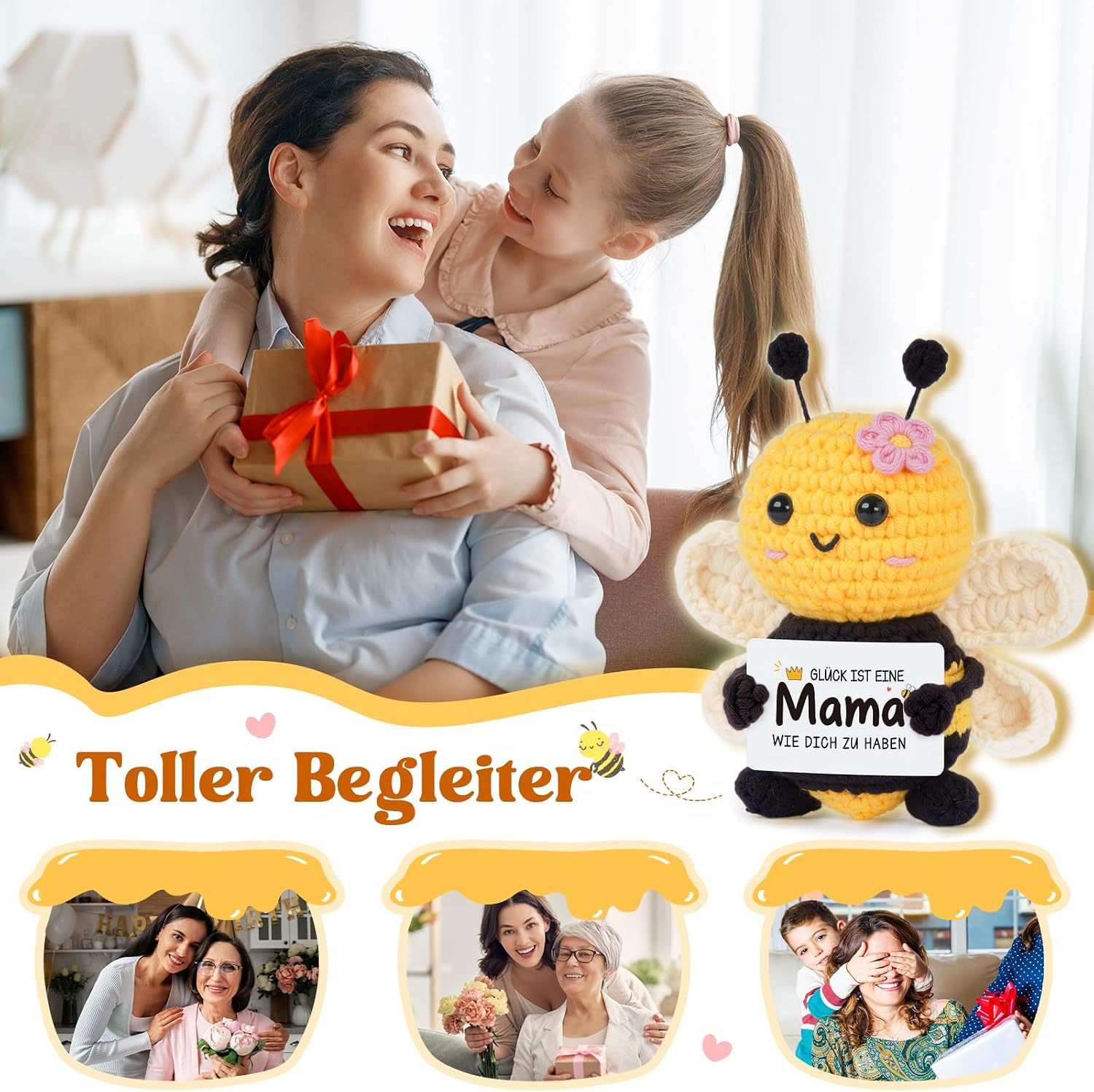 Gleevara Mum Gift - Hand Crocheted Bee Figurine with Energy Card – Bild 2