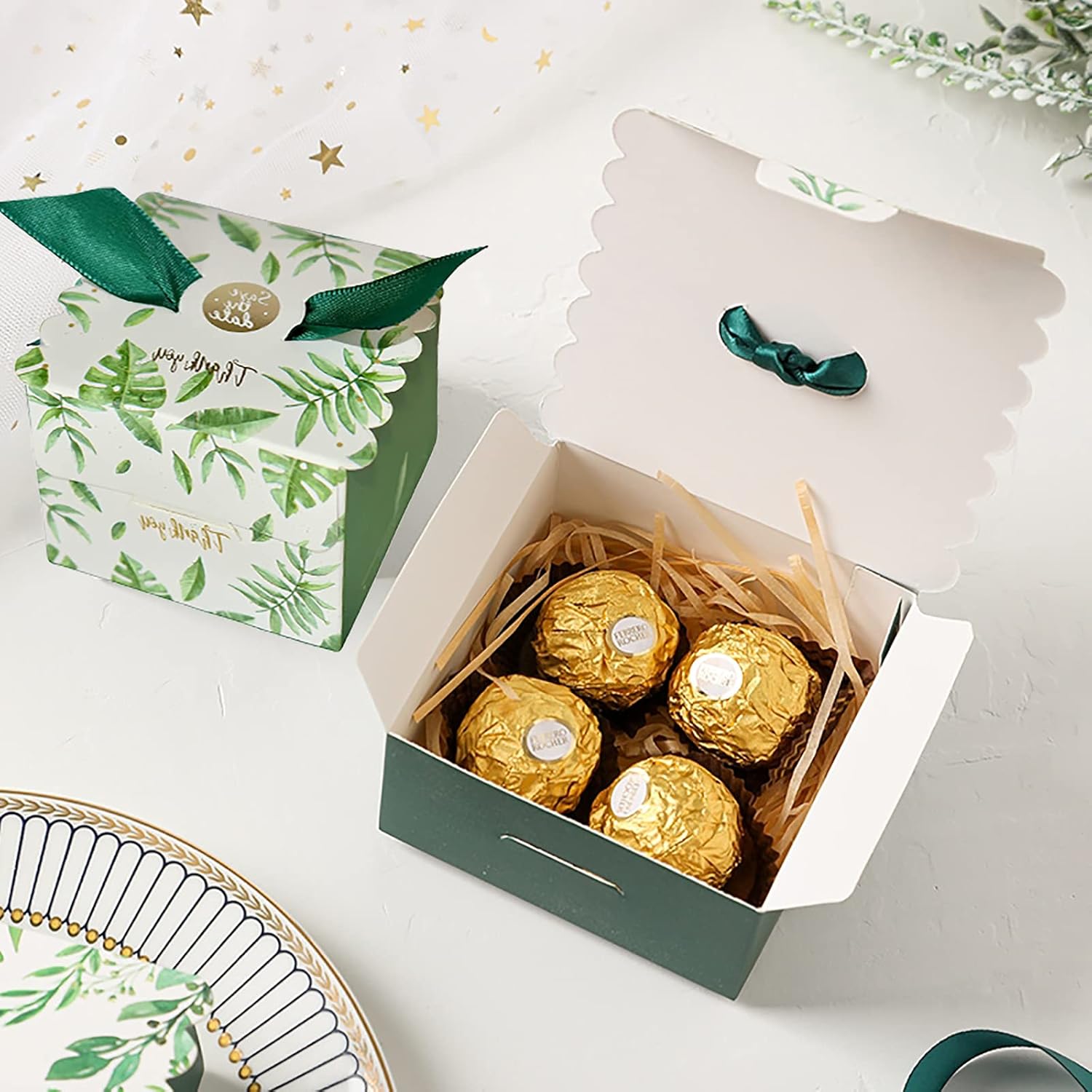 Small Gift Box, Pack of 50 Wedding Favours, Paper Candy Boxes, Candy Box for Party, Wedding, Christmas, Halloween, Birthdays (Green) – Bild 4