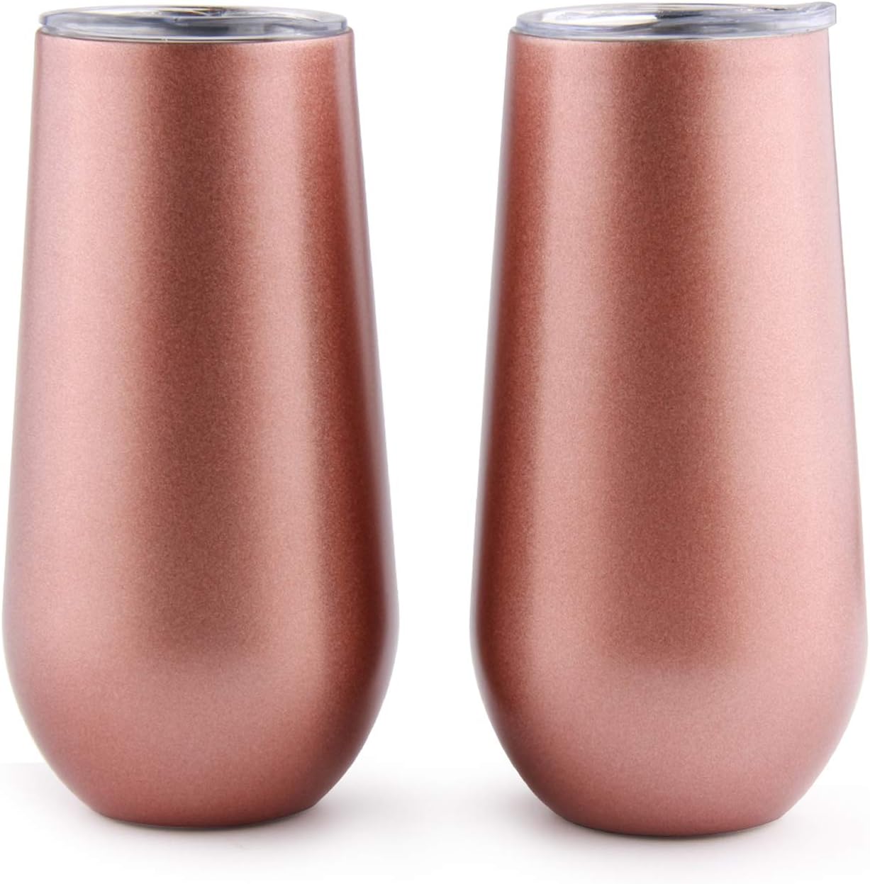 Sivaphe Champagne Glasses Set of 2 Stainless Steel Double-Walled Thermol Wine Glasses with Lid for Christmas (Rose Gold)