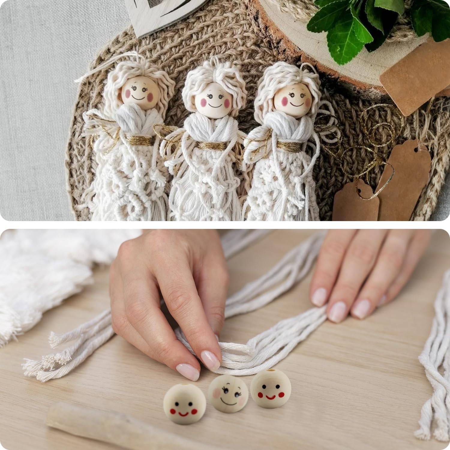 Netuno 17 x Wooden Balls with Smiling Face 20 mm x 18 mm Wooden Heads Angel Head Natural Craft Beads for Macrame Decorative Balls with Eyes for Crafts Jewellery Wooden Beads with Hole Round – Bild 6