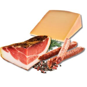BAVAREGOLA Snack Tasting Set – 3 South Tyrolean Specialities in Set – South Tyrolean Bacon, Cheese & Fireplace Roots by Viktor Kofler/Lana – Enjoyment Gift for Men and Women