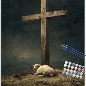 TATQUND Paint by Numbers Adult Lamb Under the Cross 40 x 50 cm Without Frame DIY Painting Set for Adults & Beginners, Relaxing Craft Set with Number Field, Gift & Decoration