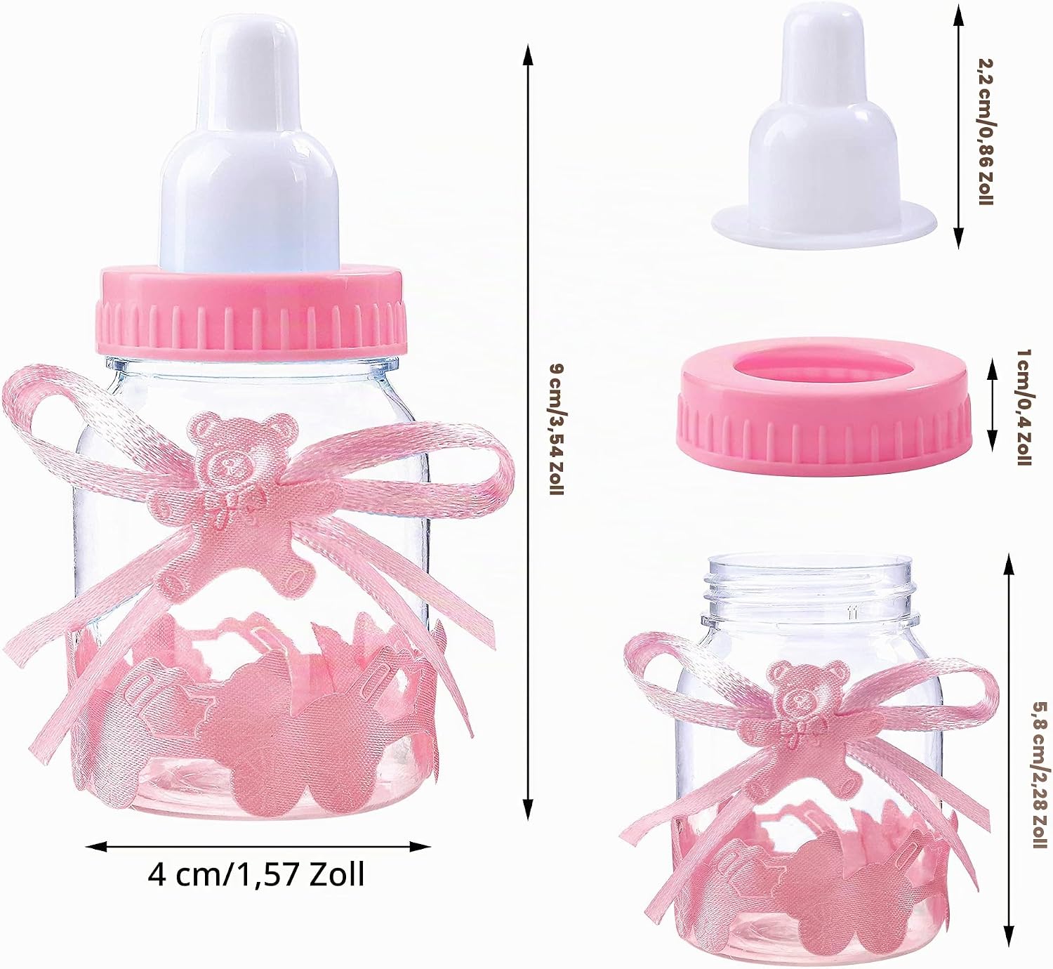 MaoXinTek Sweet Bottle Lovely Baby Candy Bottle Gift Box Baby Candy BoxFavors Decoration for Baby Shower Party Christening Pack of 12 Pink, pink – Bild 7