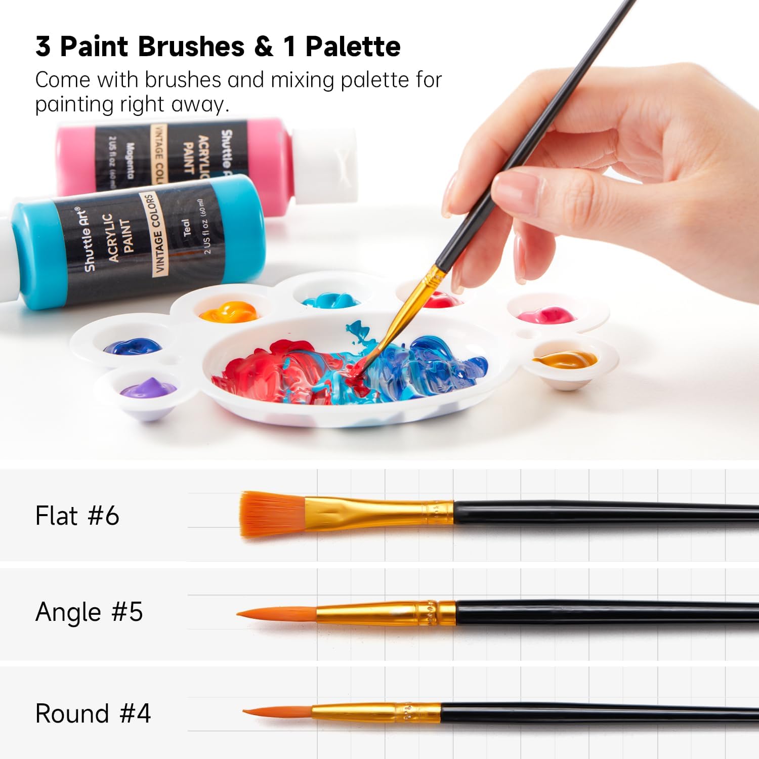 Shuttle Art 25 Vintage Acrylic Paint Set (60 ml Each) with Brush Set and 1 – Bild 8