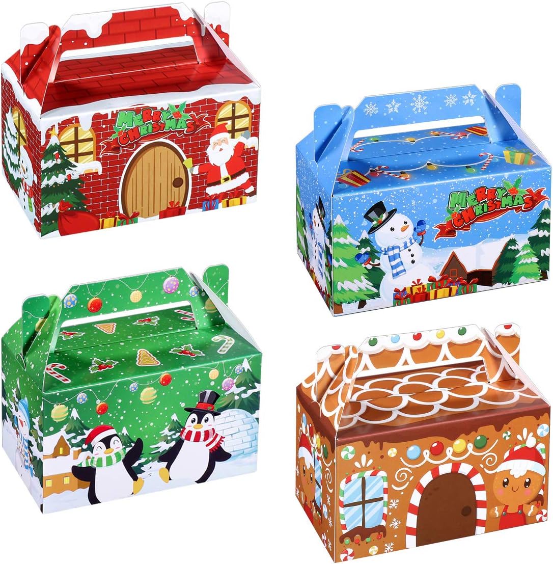 HEMOTON Christmas Party Gift Boxes 3D Christmas House Cardboard Gift Box Cardboard Gift Box Candy Goodie Cookie Box for Holiday Treats 15.5 x 9 x 9 cm