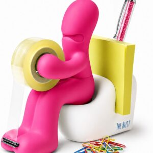 The Butt | Tape Dispenser and Supply Station | Funny Accessory for Office, Home or School | Fun Novelty Desk Tidy and Desktop Notepad Holder Includes Paper Clips, Notes and Pen | Ideal Present (Pink)