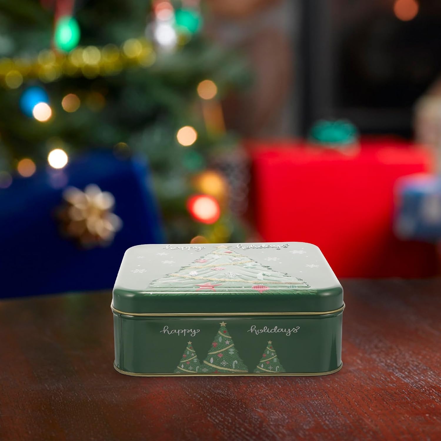 Weihnachtliche Keksdose aus Weißblech mit Deckel, Grüne Geschenkbox – Bild 6