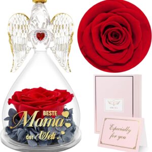 Sunia Gifts for Mum, Best Mum Gifts, Angel Figure with Saying Beste Mama der Welt, Eternal Rose Angel Gift, Mother Gift, Birthday Gift for Mum, Mum Gift Mother’s Day Christmas