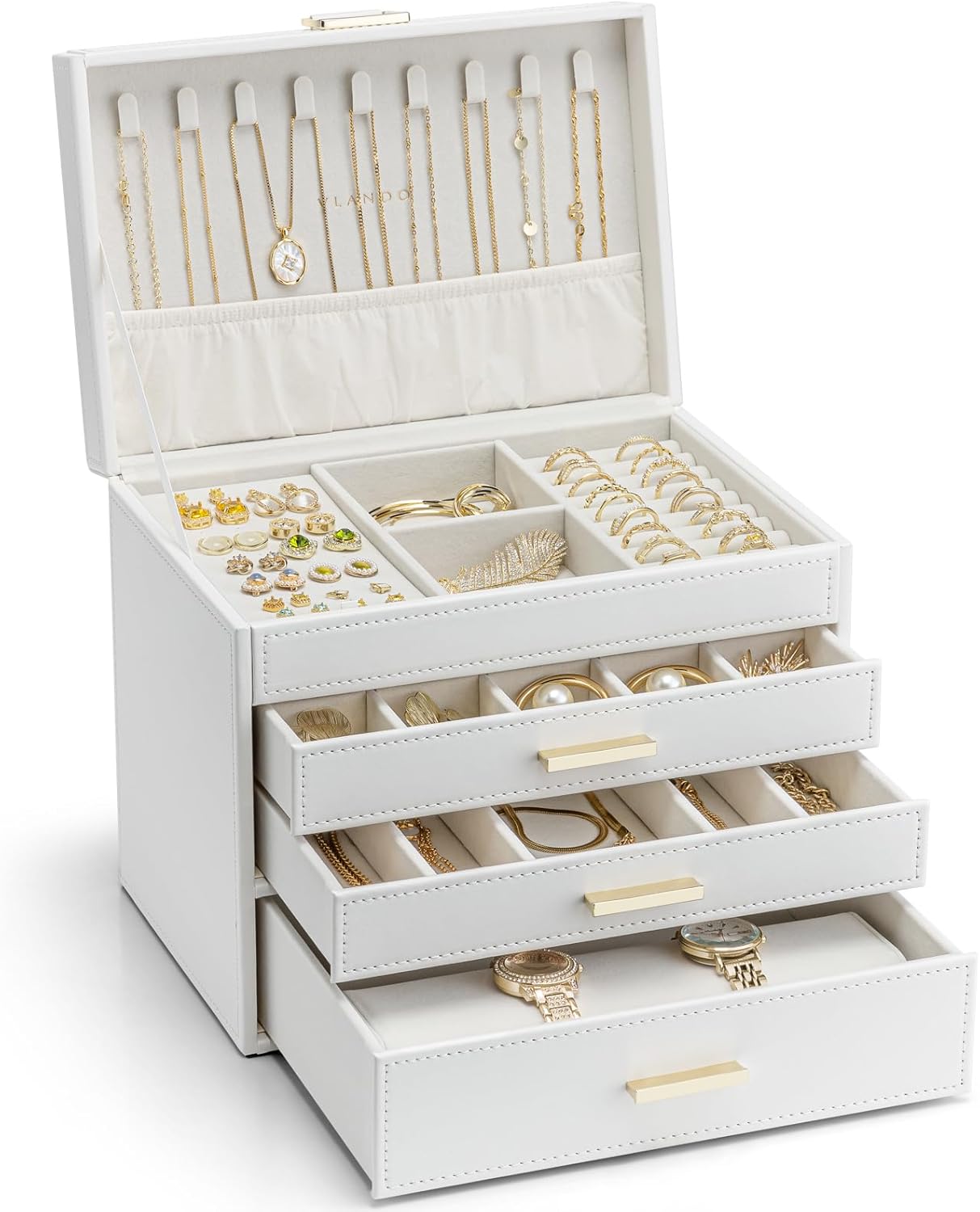 Vlando Jewellery Box Large Jewellery Storage with 4 Levels, Room Decoration