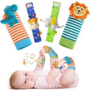 URMYWO 4 x rattle baby socks, baby toy, wrist and newborn toy for babies, girls, boys, early education toy for newborns, toddlers, toy for baby toys, 0-6 months