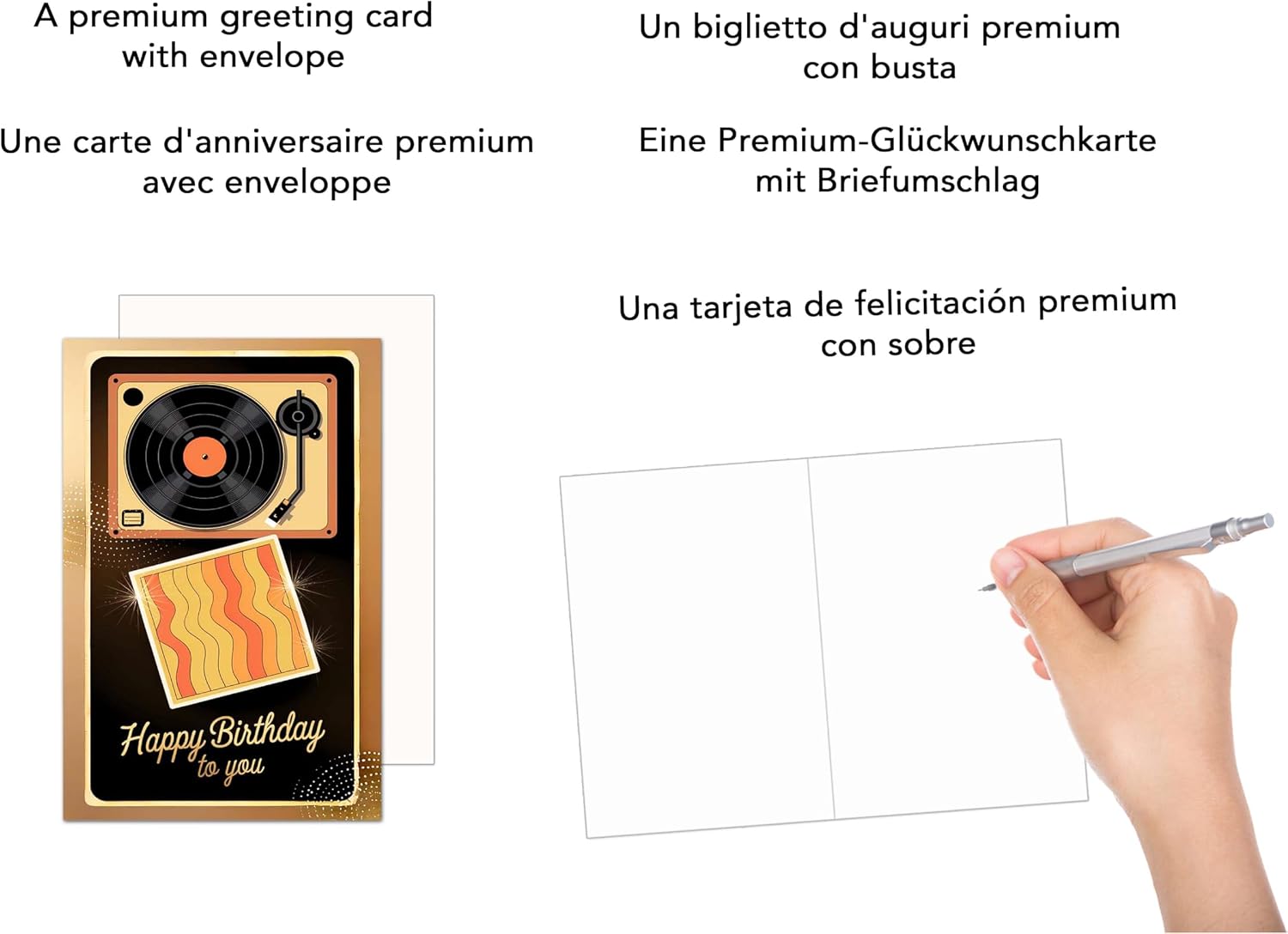 Edition Seidel Premium Birthday Card with Envelope. Greetings Card Birthday Happy Birthday Man Woman Record Player Record (G3743 SW025) – Bild 2
