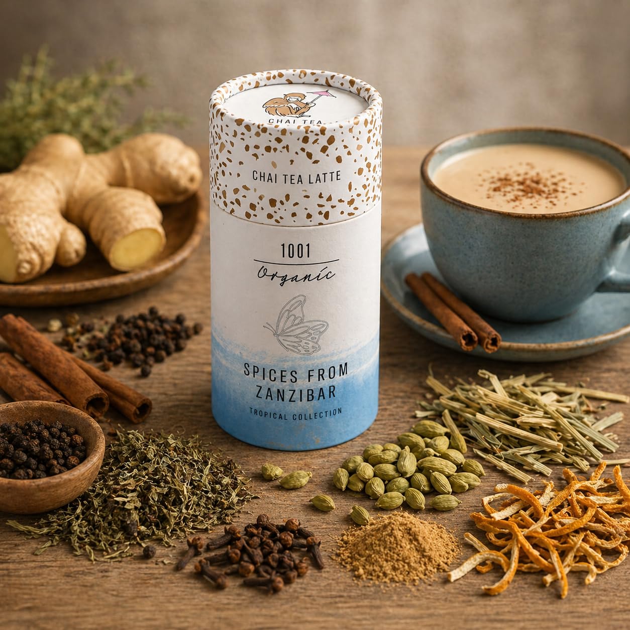 1001 Organic Chai Tea Latte 40 g - Chai Latte Spice Mix from Zanzibar - Chai Spice with Turmeric, Ginger, Cinnamon - Spice for Tea, Coffee, Smoothies, Baked Goods – Bild 2
