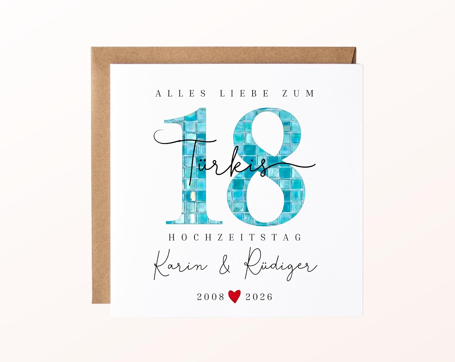 18th Wedding Anniversary Gift Turquoise Wedding Card Premium Congratulations Card Turquoise Wedding Folding Card for 18th Anniversary Personalised with Name Wedding Anniversary – Bild 9