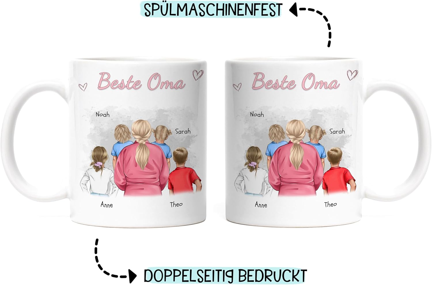 Kiddle-Design Grandma Mug Personalised 4 Grandchildren Mother's Day Gift Birthday Gift – Gift Grandma with Granddaughter Grandson – Best Grandma in the World – Bild 3