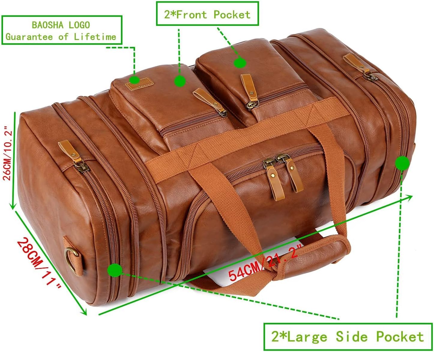 BAOSHA Faux Leather Travel Duffel Weekender Bag Hand Luggage Sleeping Bag Sports Bag for Men and Women HB-21 (Brown) – Bild 7