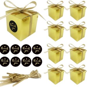 DUGYIRS Pack of 50 Golden Gift Boxes Candy Boxes 7.6 x 7.6 x 7.6 cm Party Gift Boxes with Ribbons for Wedding Baby Shower Decorations Birthday Party Accessories