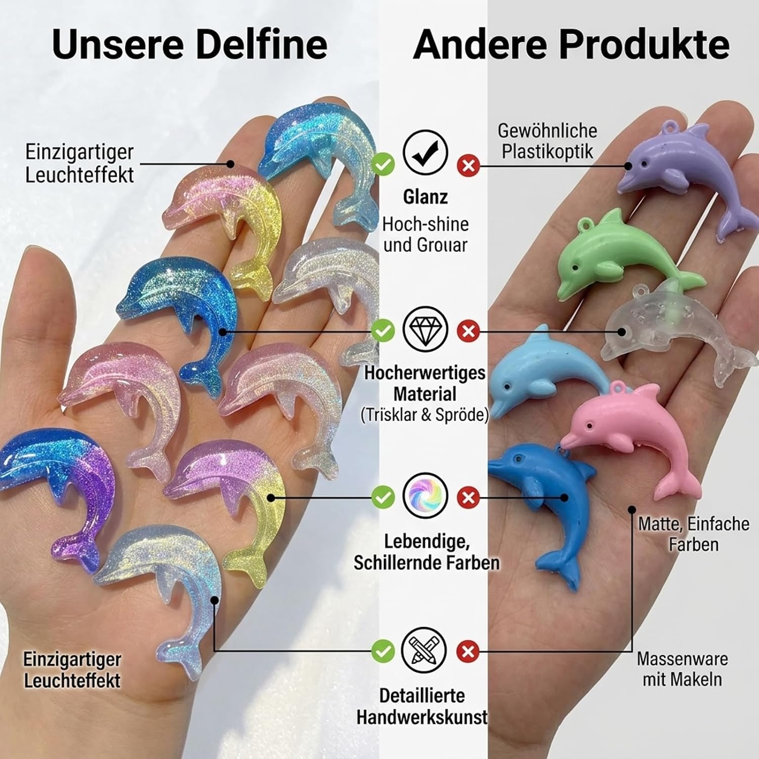 Pack of 10 Dolphin Resin Figure Craft Accessories, Colourful Sea Animals Decoration for DIY Jewellery, Hair Accessories & Mobile Phone Case, Crystal Shimmer Luminous Resin Figures Glow In Dark – Bild 5