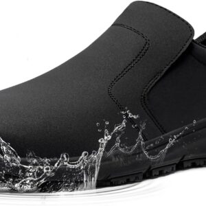 Safety Shoes Men Women Non-Slip Cooking Shoes Waterproof Work Shoes Kitchen Lightweight SRC Comfortable Cushioning Work Shoes with Steel Toe Cap