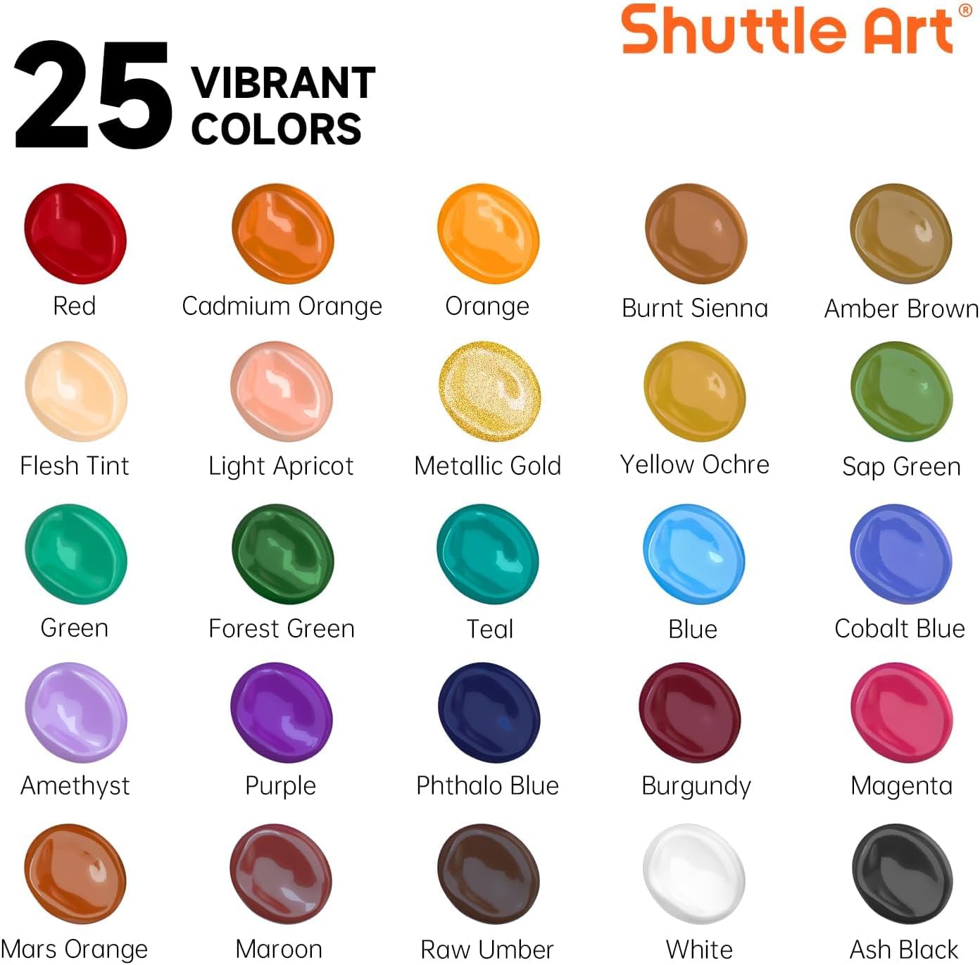 Shuttle Art 25 Vintage Acrylic Paint Set (60 ml Each) with Brush Set and 1 – Bild 3