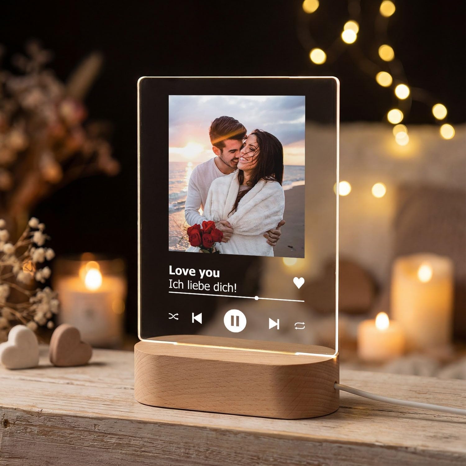 GRAVURZEILE Personalised Song Cover on Acrylic Glass LED - Personalised with Name and Photo - Gift in Spotify Music Cover Design - Photo Gifts for Him and Her - Gifts for Men and Women – Bild 2