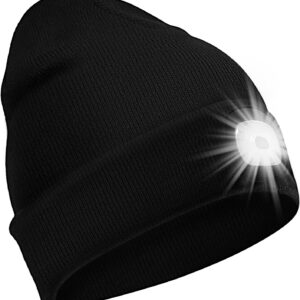 SPGOOD LED Beanie Illuminated Hat with Light, Rechargeable USB Winter Warm LED Hat with Light, Lamp Running Hat for Fishing, Joggers, Camping, Running