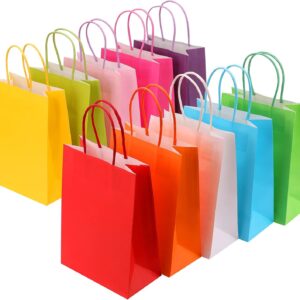 Pack of 30 Colourful Paper Bags, Gift Bags, Toy Candy Bags with Handle, Kraft Paper Bags for Children’s Birthdays, Weddings, Christmas Parties (15 x 8 x 21 cm)