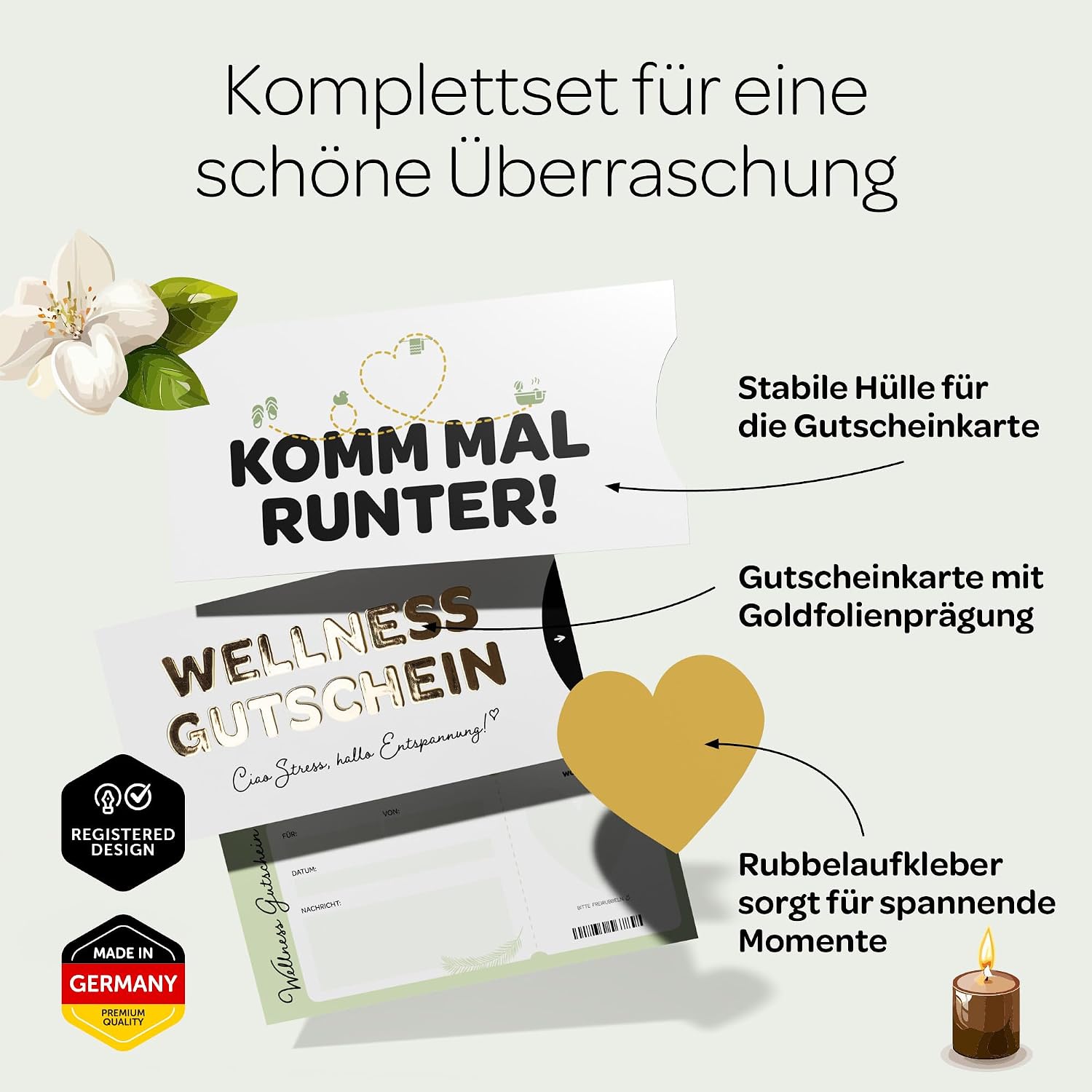 Wellness Voucher Packaging, Case, Card with Gold Print, Scratch Sticker – Bild 2