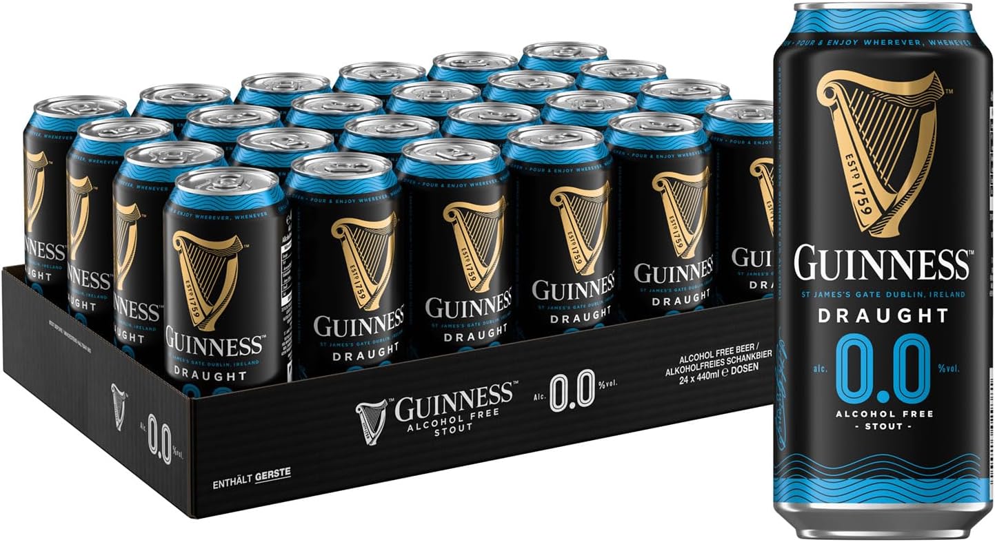 Guinness Draught 0.0 Alcohol Free, Disposable 24 x 0.44 L Tin