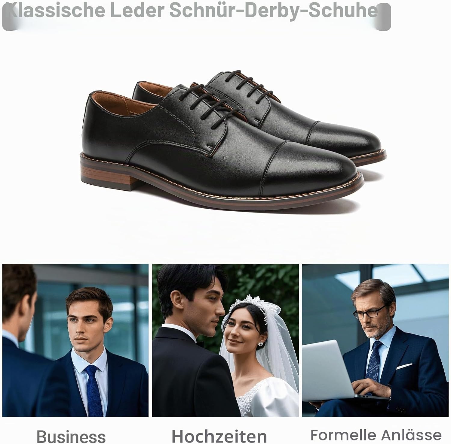 Poerkan Men's Business Lace-Up Shoes, High Quality Classic Oxfords, Comfortable Multipurpose Shoes, Black & Brown – Bild 2