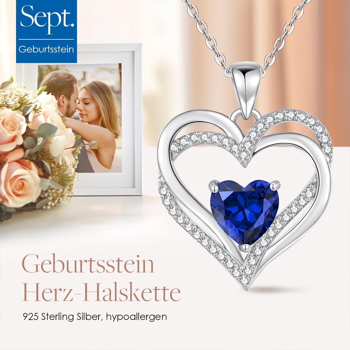 CDE Women's Heart Necklace, 925 Sterling Silver, Birthstone, Jewellery, Heart Pendant, Christmas, Valentine's or Mother's Day Gift, Wedding Anniversary, Wife, Girlfriend or Mum – Bild 3