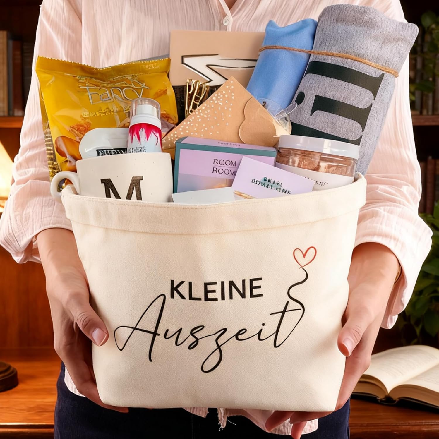 Small Time Out Basket Gift Made of Cotton and Linen, Gift Basket, Wellness/Relaxation Gifts for Women – Bild 7