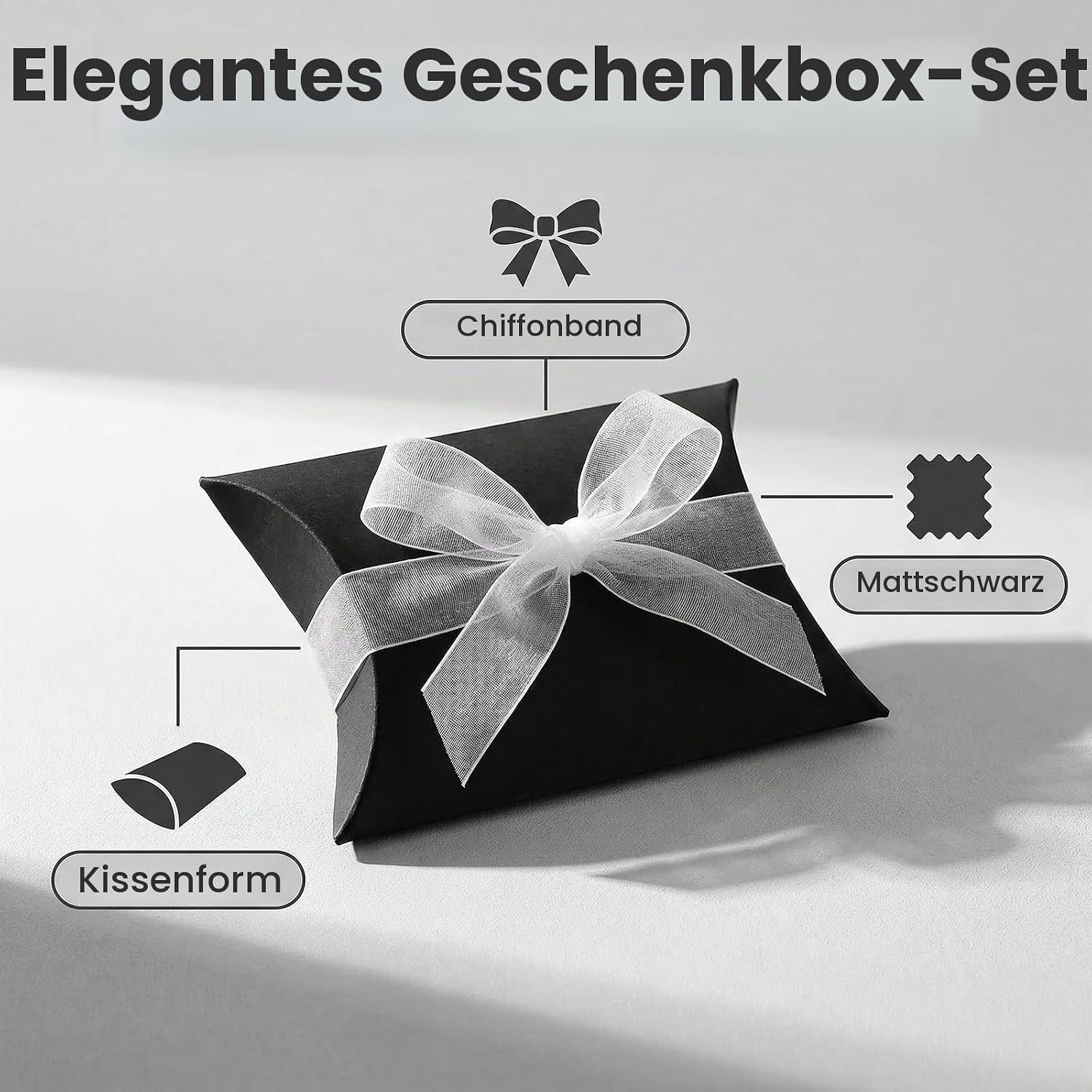 Pack of 50 Black Cushion Gift Boxes 9 x 6.5 x 2.4 cm Folded Size Paper Candy Treat Boxes with Ribbon for Wedding Birthday Party Favour Jewellery and Small Gift Packaging – Bild 3