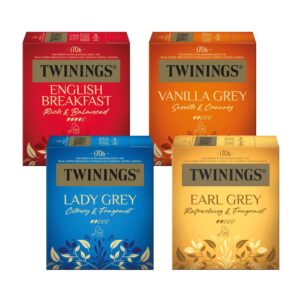 Twinings Tea Collection Black Tea in Tea Bag - Earl Grey, English Breakfast, Lady Grey, Vanilla Grey - The Most Popular Black Tea Varieties in Mix, Pack of 4 (10 Bags Each)