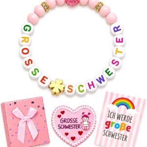 Big Sister Gift Set, Elastic Bead Bracelet with Card, Felt Badge and Gift Box, I Become a Big Sister, Gift for Siblings for Birth