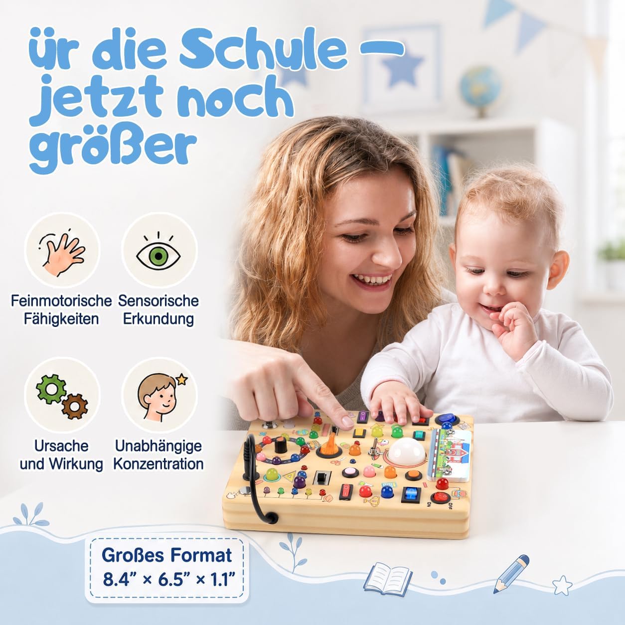 Montessori Toy Busy Board from 1 Year Activity Board Wooden School – Bild 2