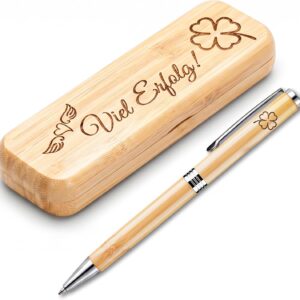 LAOYE Lucky Charm Ballpoint Pen Wooden Box with Engraving, Good Luck Farewell Gift for Colleagues, Unique Lucky Pen, Thank You Gifts, Employee, Work Colleague, Job Change, Office Gifts