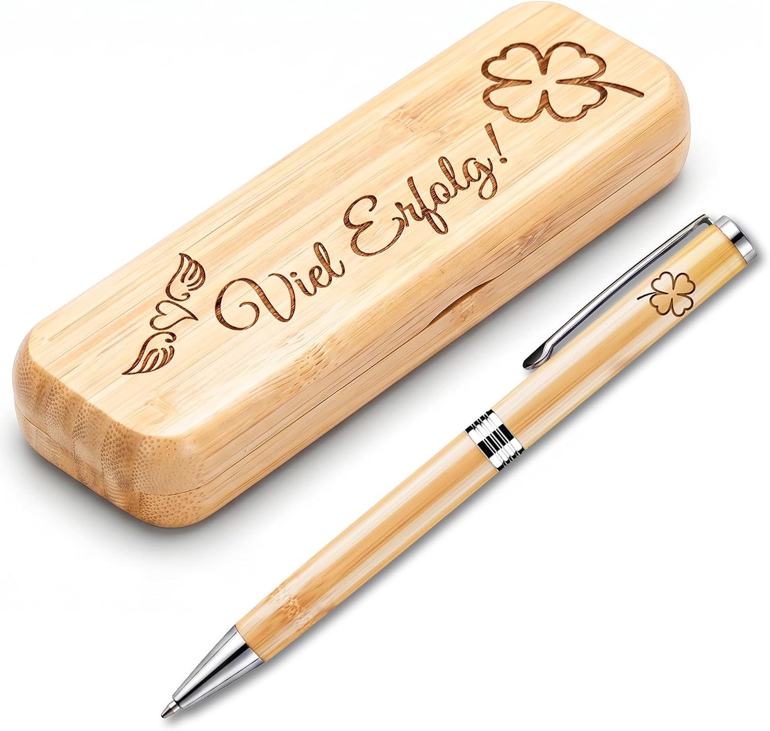 LAOYE Lucky Charm Ballpoint Pen Wooden Box with Engraving, Good Luck Farewell Gift for Colleagues, Unique Lucky Pen, Thank You Gifts, Employee, Work Colleague, Job Change, Office Gifts