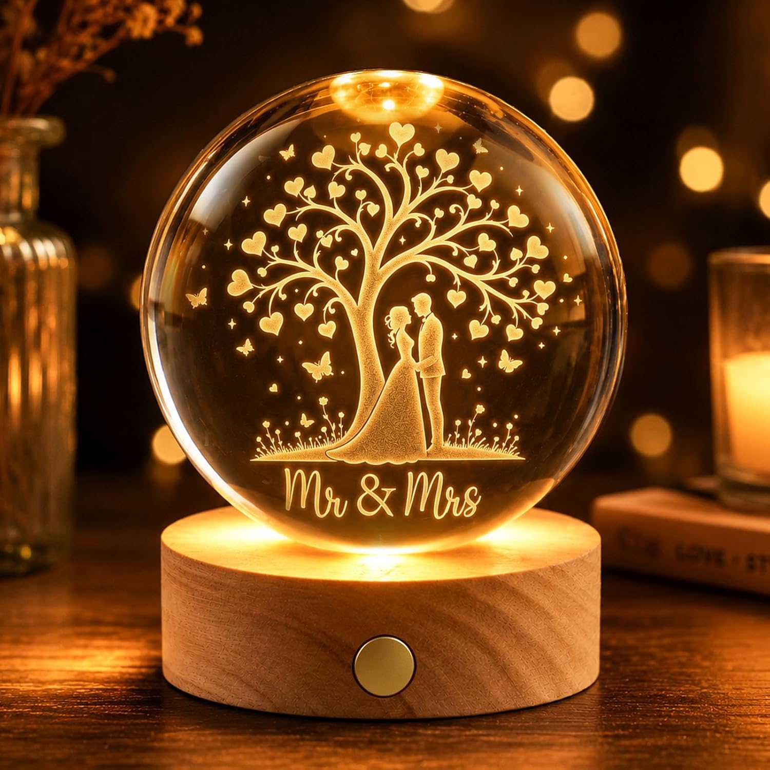 TUZELIYA Wedding Gifts for Bride and Groom, 70 mm Rechargeable LED Glass