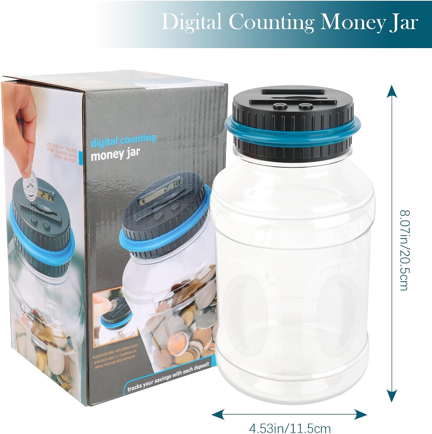 VFANDV Digital Money Box with Counter 1.8 L, Coin Counter Large with LCD Display, Euro Money Saving Electronic Piggy Bank, Digital Piggy Bank, Coin Bank, Piggy Bank for Adults and Children Gift – Bild 2