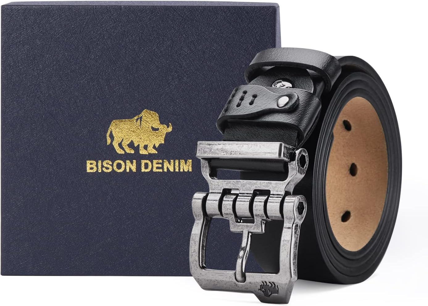 BISON DENIM Men's Leather Belt for Jeans Suit 38 mm – Bild 7